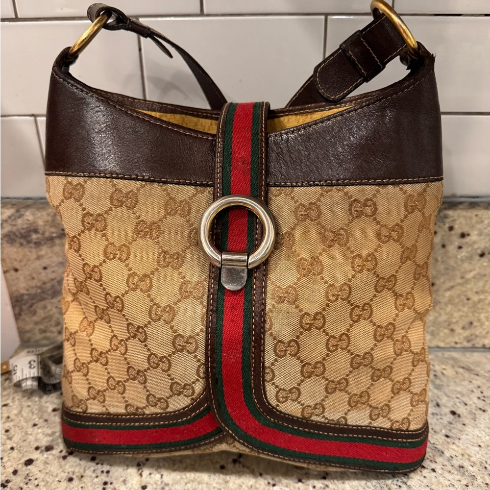 Vintage Gucci Brown and Tan Shoulder Bag comes with COA
